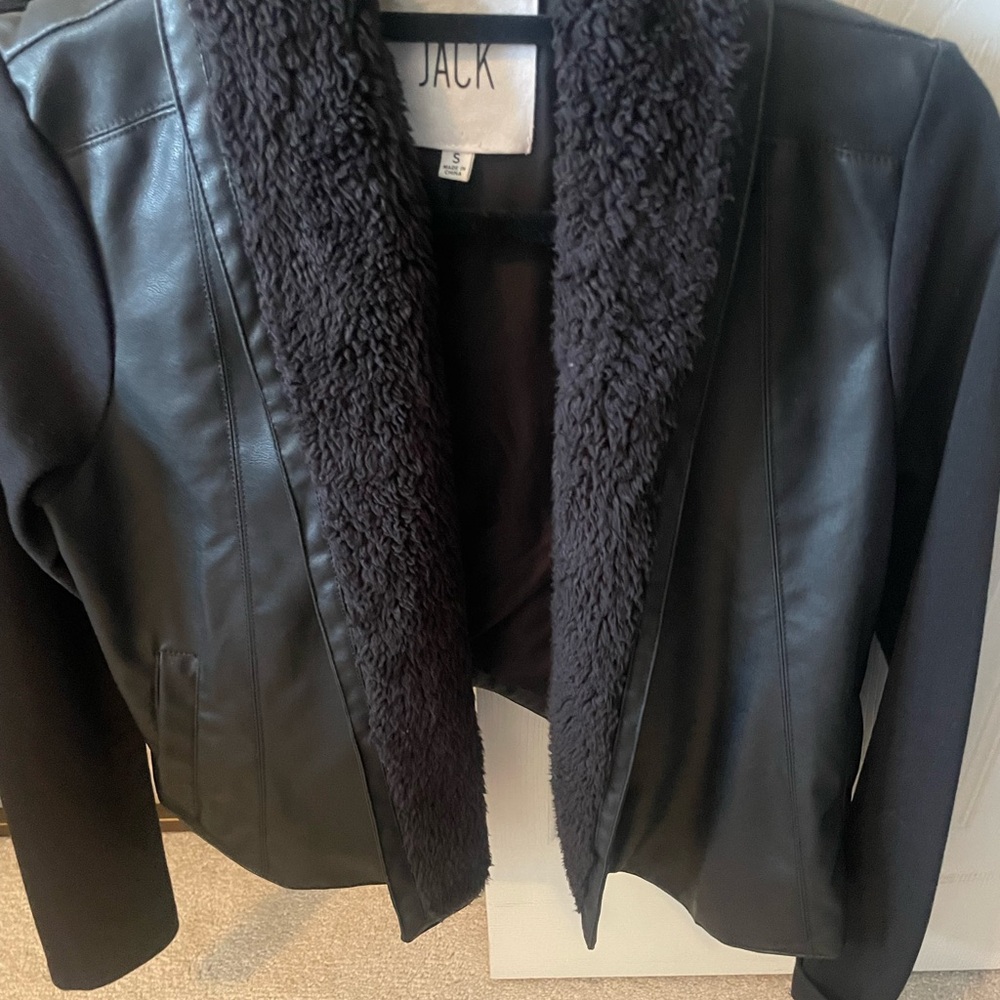 Jack by BB Dakota Black Leather Jacket with Faux Fur